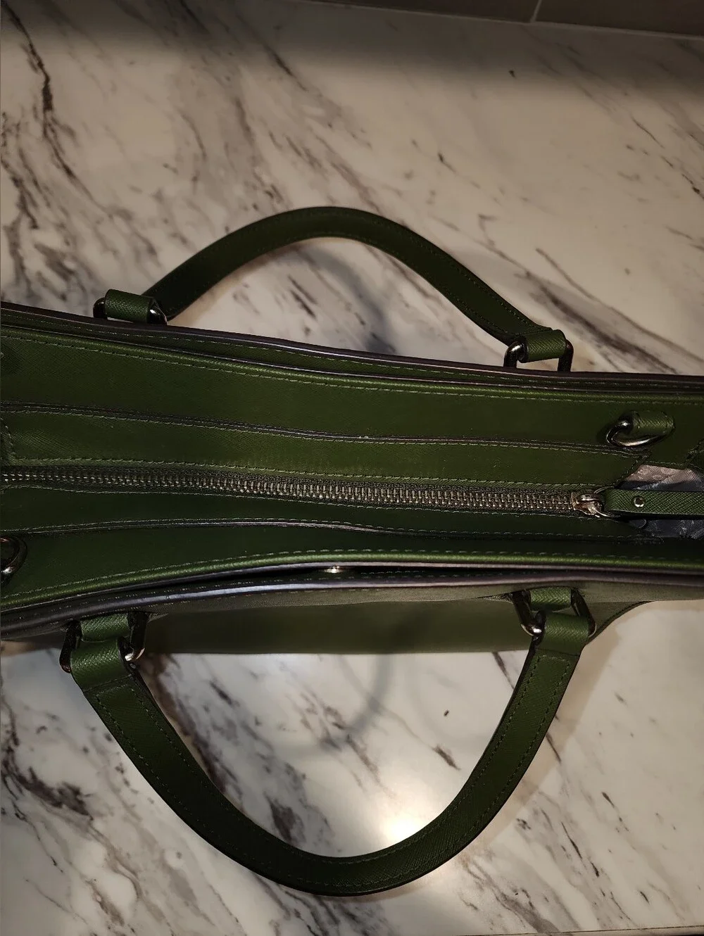 kate spade Olive Green Double-Handle Satchel with Gold Plaque